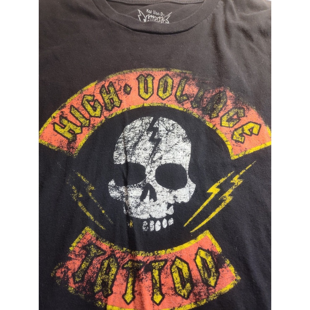 Kat Von D Black Short Sleeve Tee with Skull Lightning Graphic
